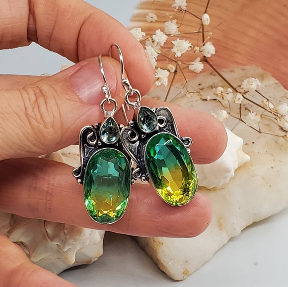 Silver Earrings Natural Ametrin Stone - Picture 2 of 5